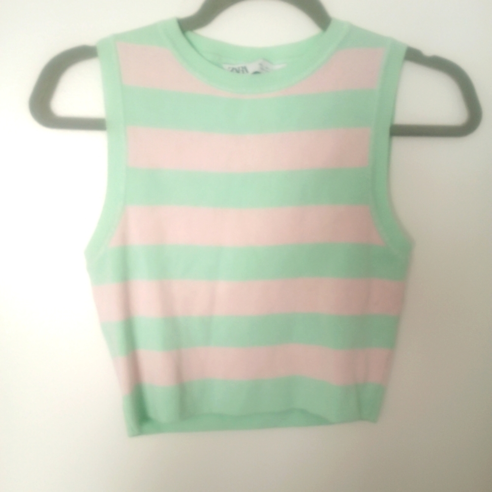 Zara Striped Sleeveless Crop Top - Picture 1 of 3